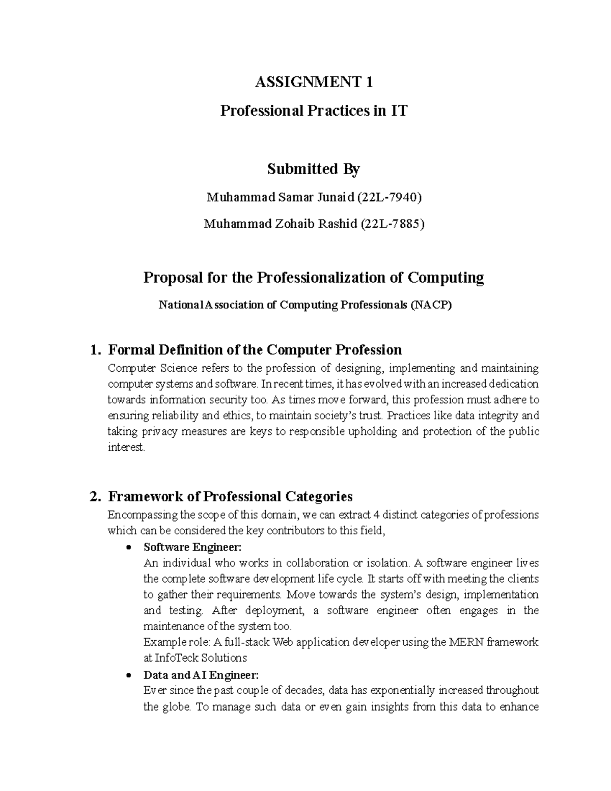 Proposal for Professionalization of Computing - A1 SE 7A - Studocu
