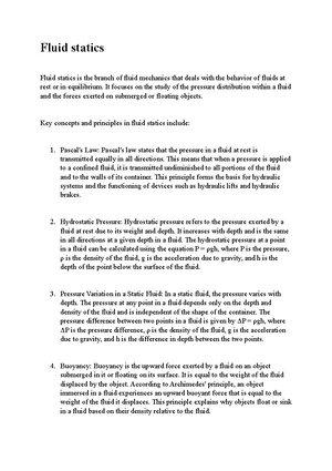 Fluid Mechanics - Study Notes & Assignments - Studocu