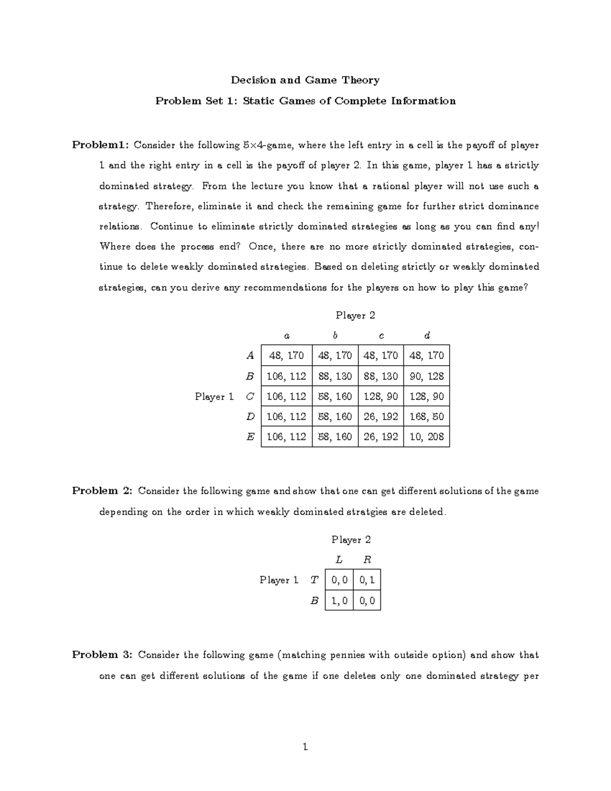 Problem set 1 — questions - Decision and Game Theory Problem Set 1 ...