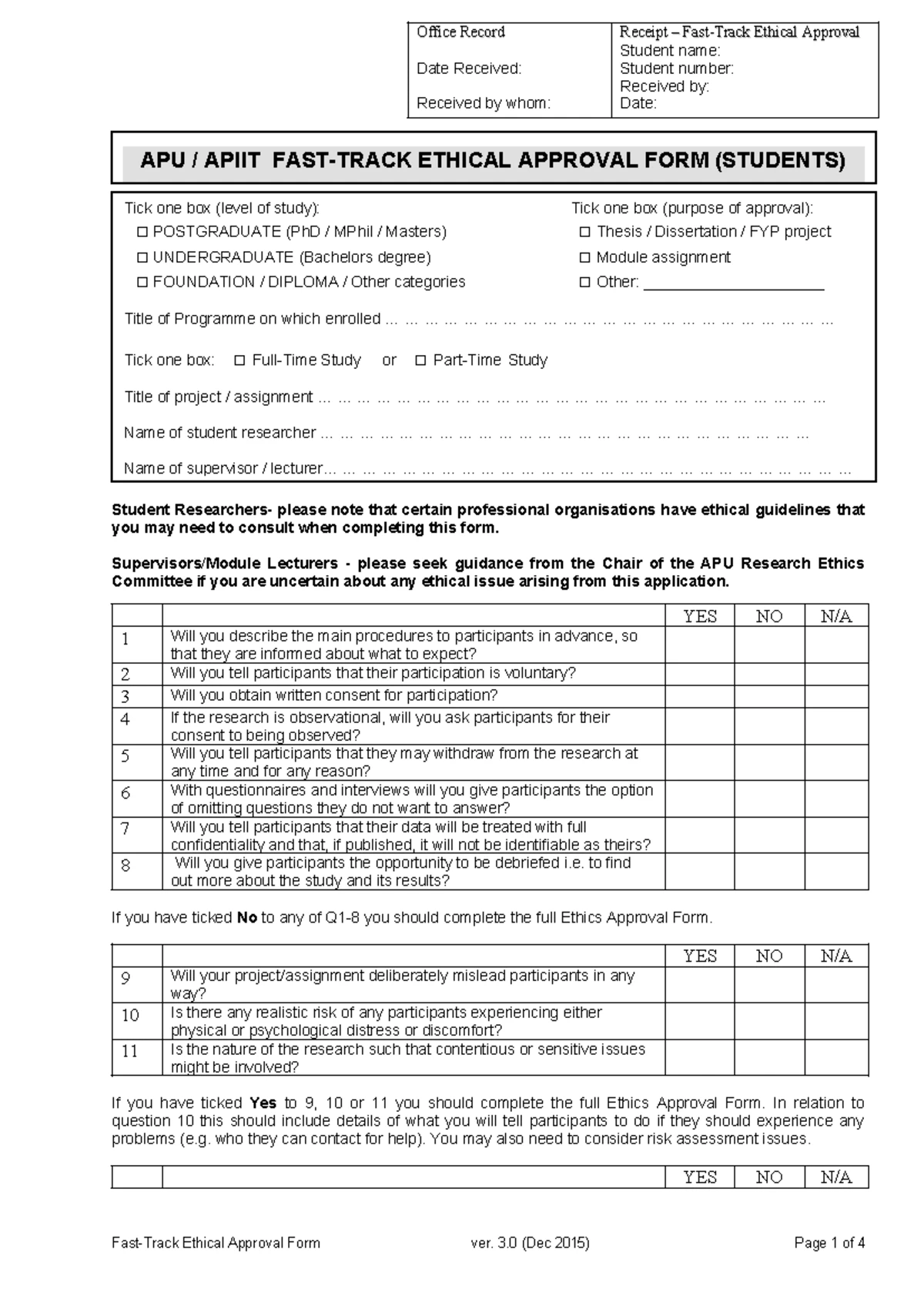 FYPCon Ethic Form - KHOO EE JUN Consent Form Final Year Project ...