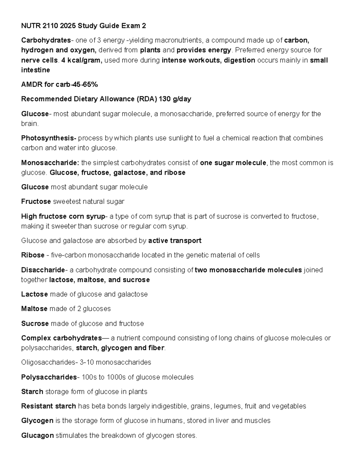 NUTR 2110 Study Guide Exam 2: Overview of Macronutrients and Their ...