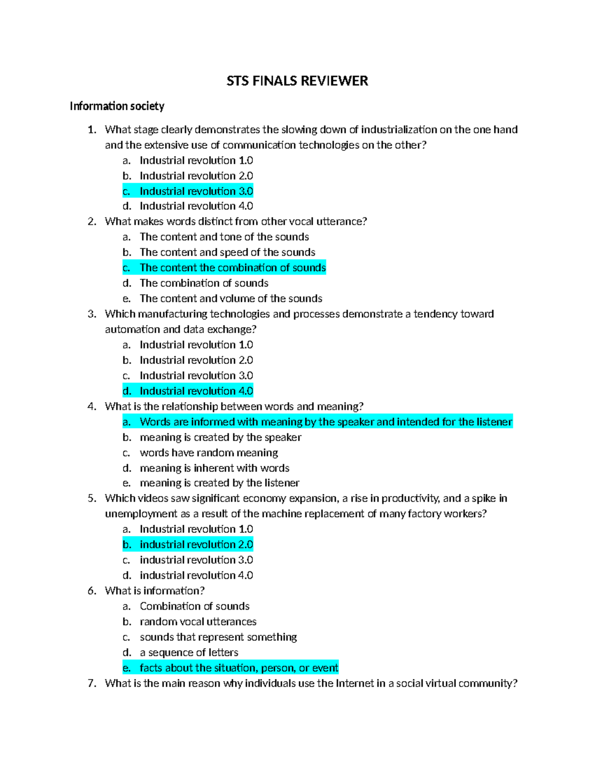 STS 101 Final Exam Reviewer: Key Topics in Information, Biodiversity ...