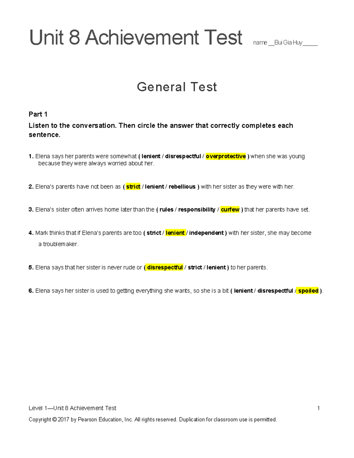 Unit 8 Achievement Test: Listening & Conversation Practice - Studocu