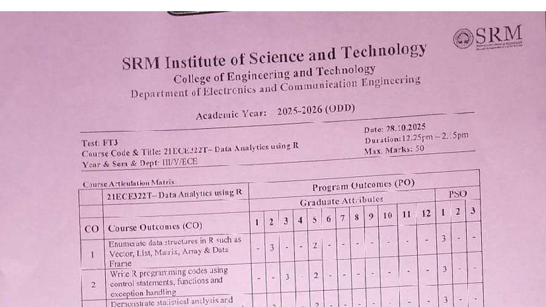 CT2 - Data Analytics Using R Test FT3 Question Paper - Studocu
