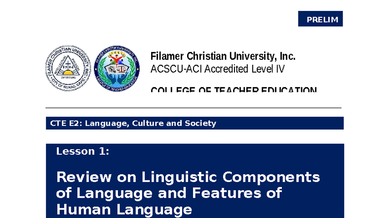 CTE E2: Language, Culture and Society Lesson 1 - Linguistic Components ...