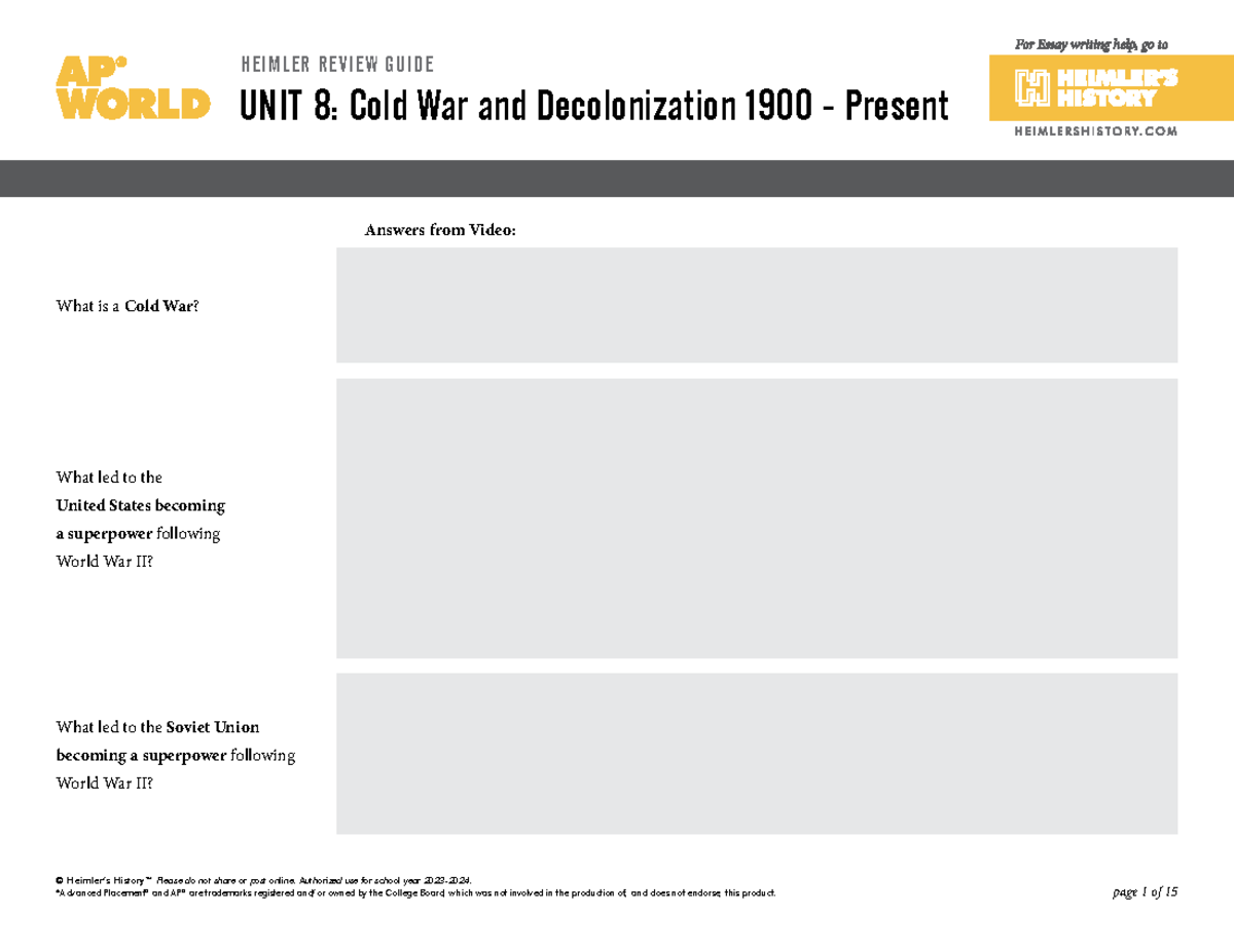 AP World HRG Final Exam Unit 8: Cold War & Decolonization Notes - Studocu
