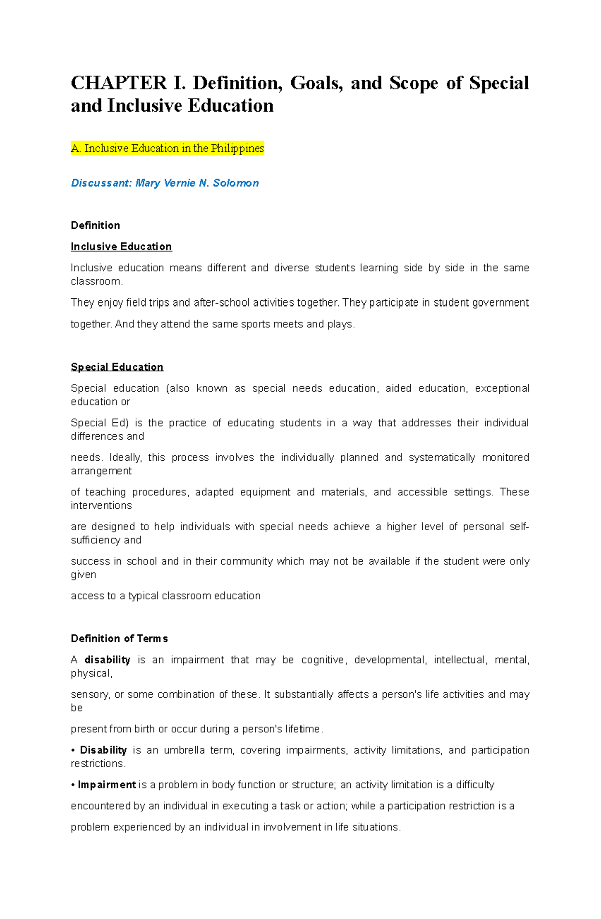 Chapter I: Definition, Goals, and Scope of Special & Inclusive ...