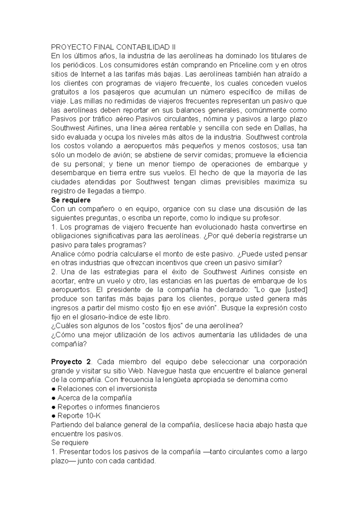 Proyecto Final Contabilidad II: Análisis Financiero de Aerolíneas - Studocu