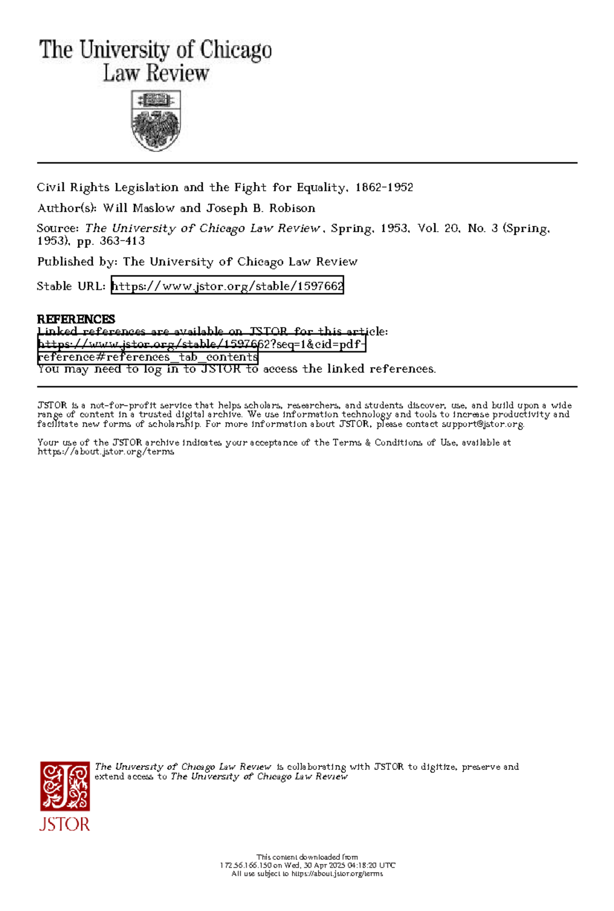 Civil Rights Legislation and the Struggle for Equality (1862-1952 ...
