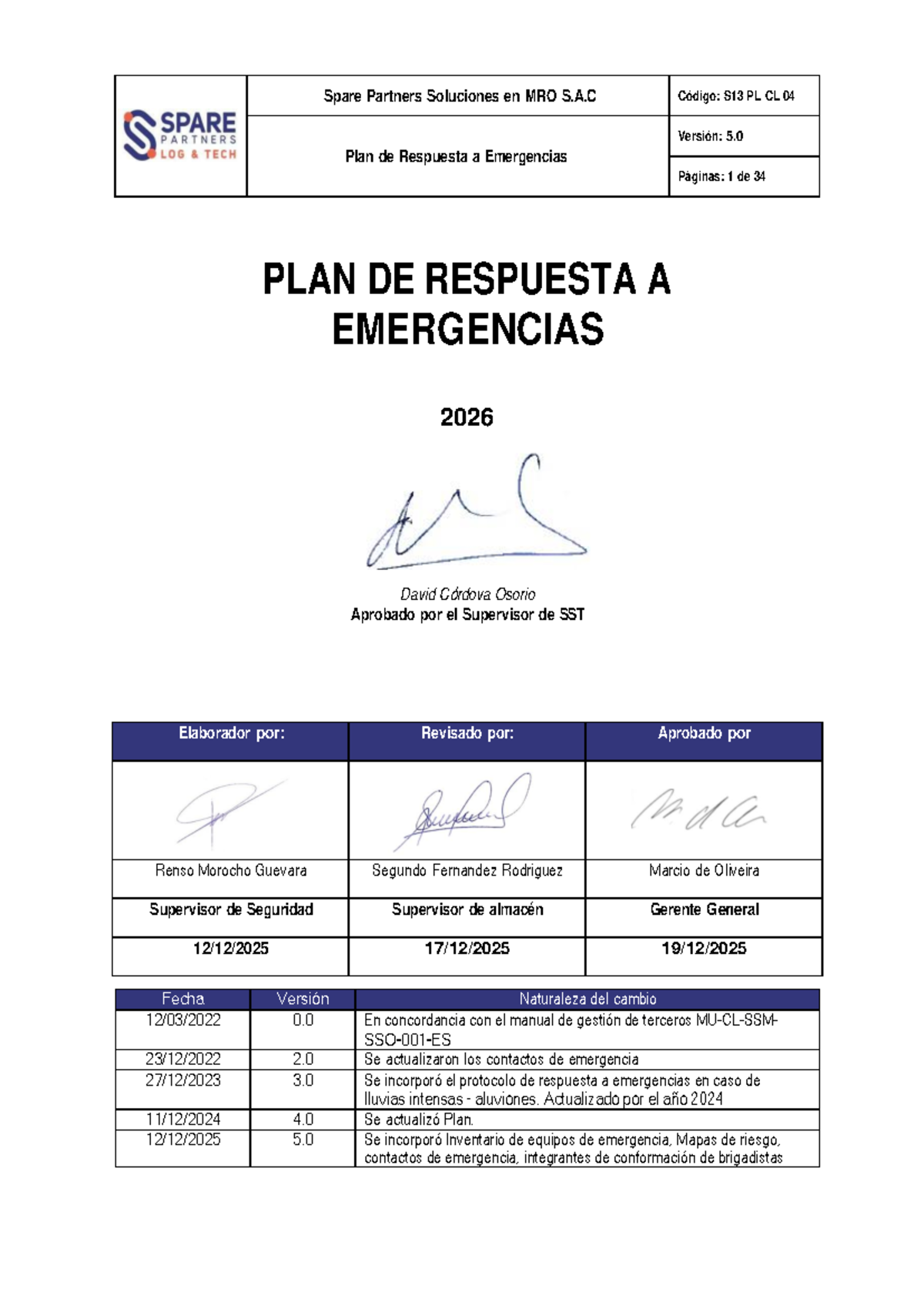 S13 PL CL 04 Plan de Respuesta a Emergencias 2026 - Actualización y ...