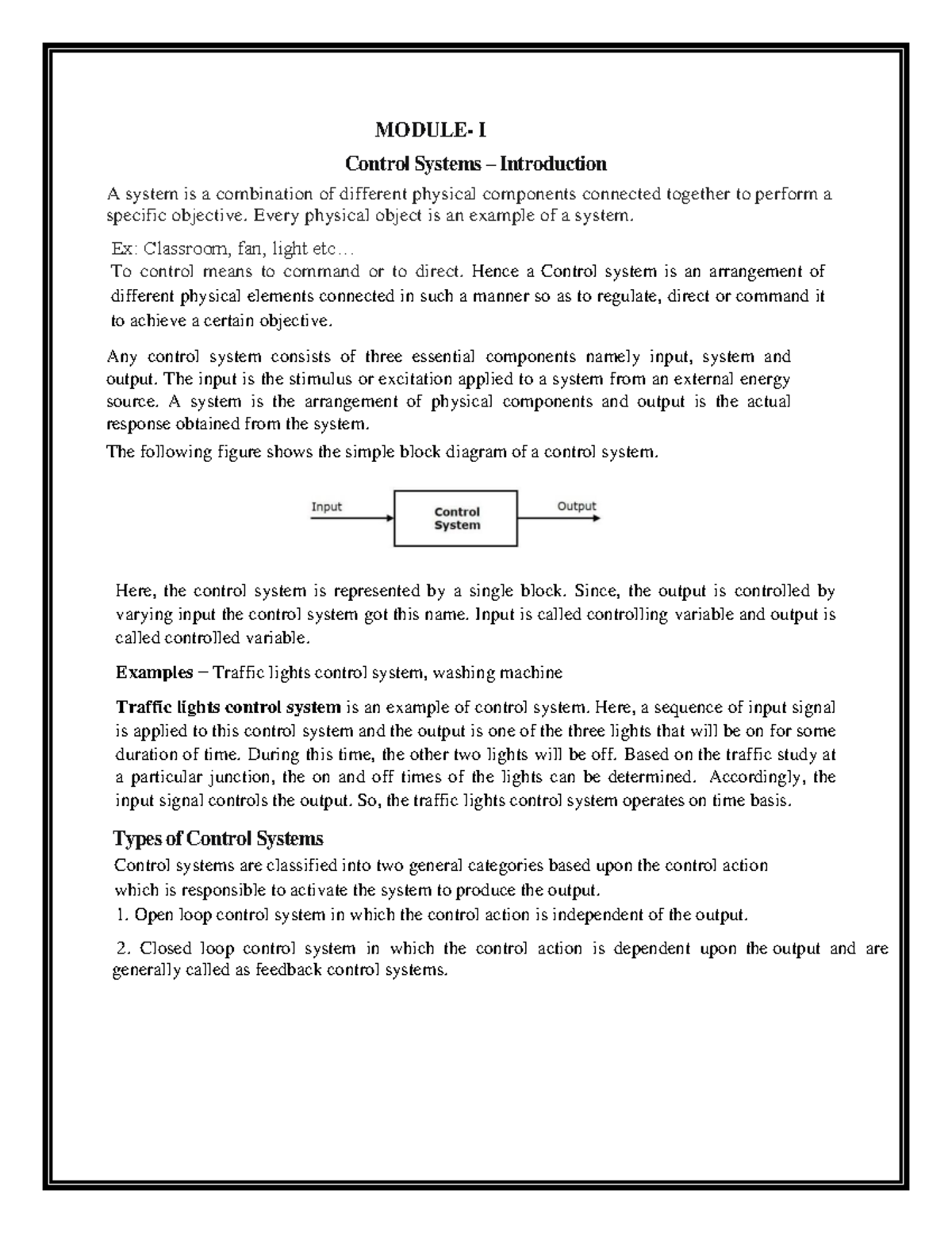 CS Module 1 - Introduction to Control Systems and Feedback - Studocu
