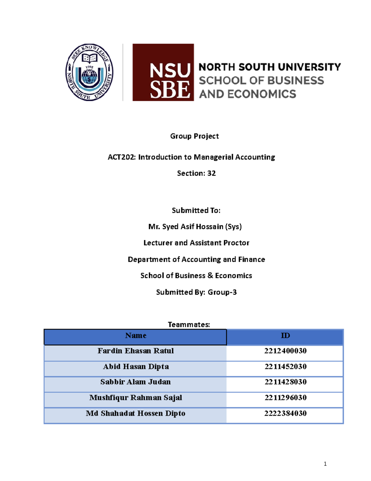 ACT202 Group 03 Final Project Report: Project Z Overview and Analysis ...