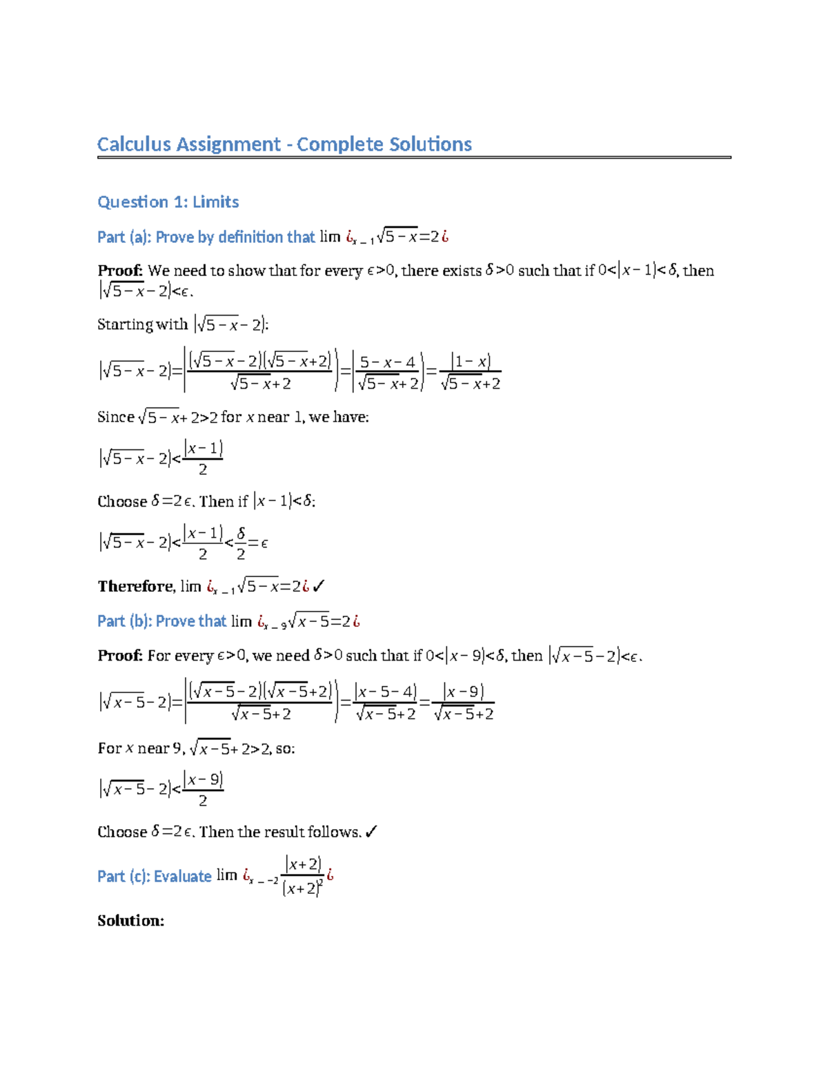Calculus Assignment (MATH101) Complete Solutions and Explanations - Studocu