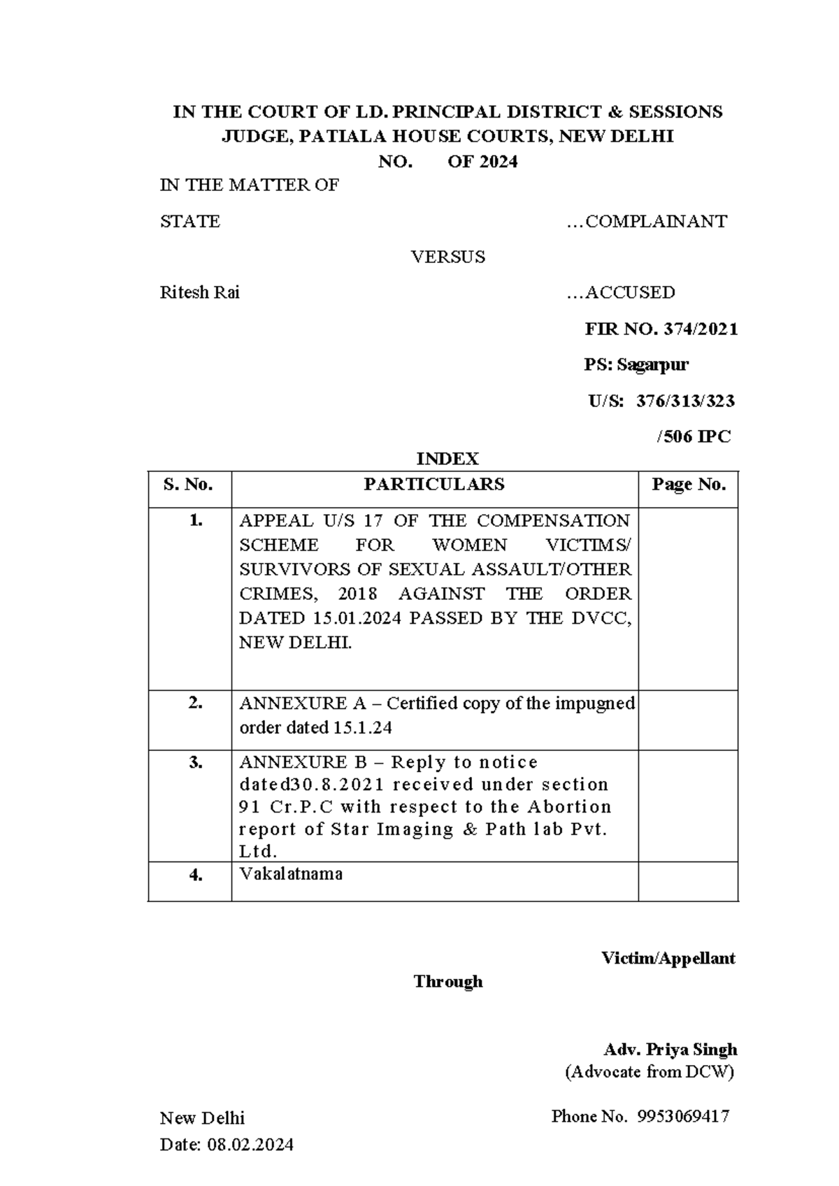 DVCC Appeal: State vs Ritesh Rai - Compensation Scheme 2018 - Studocu