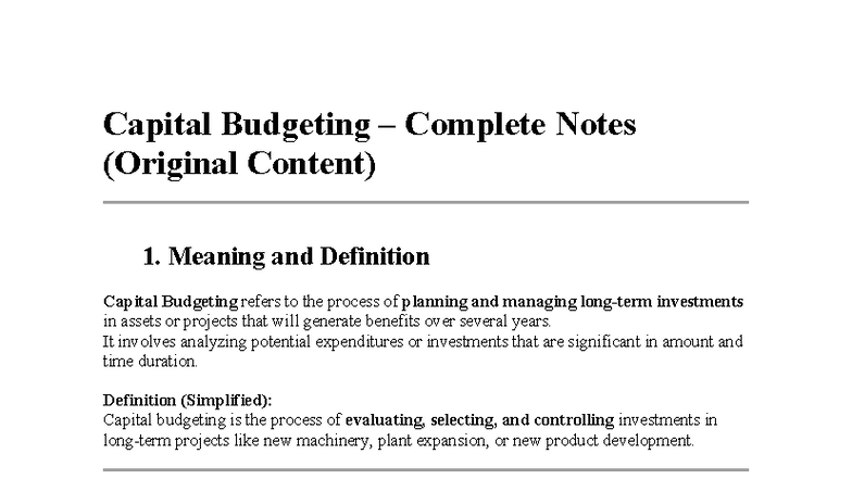 Capital Budgeting Notes for Exam Prep (FIN 301) - Studocu