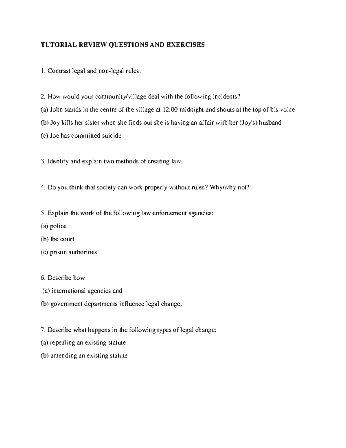 Law 101: Tutorial Review Questions & Exercises for Legal Concepts - Studocu