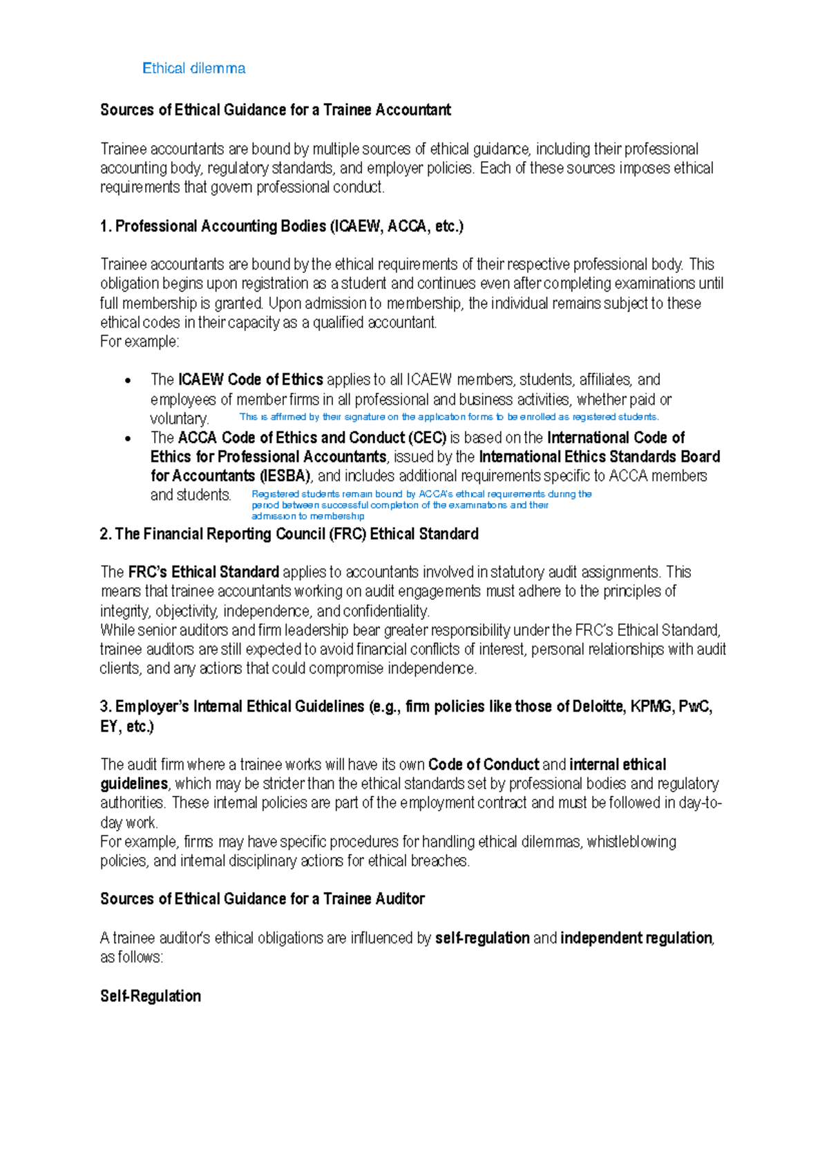 Ethics Audit Notes: Sources of Ethical Guidance for Trainee Accountants ...