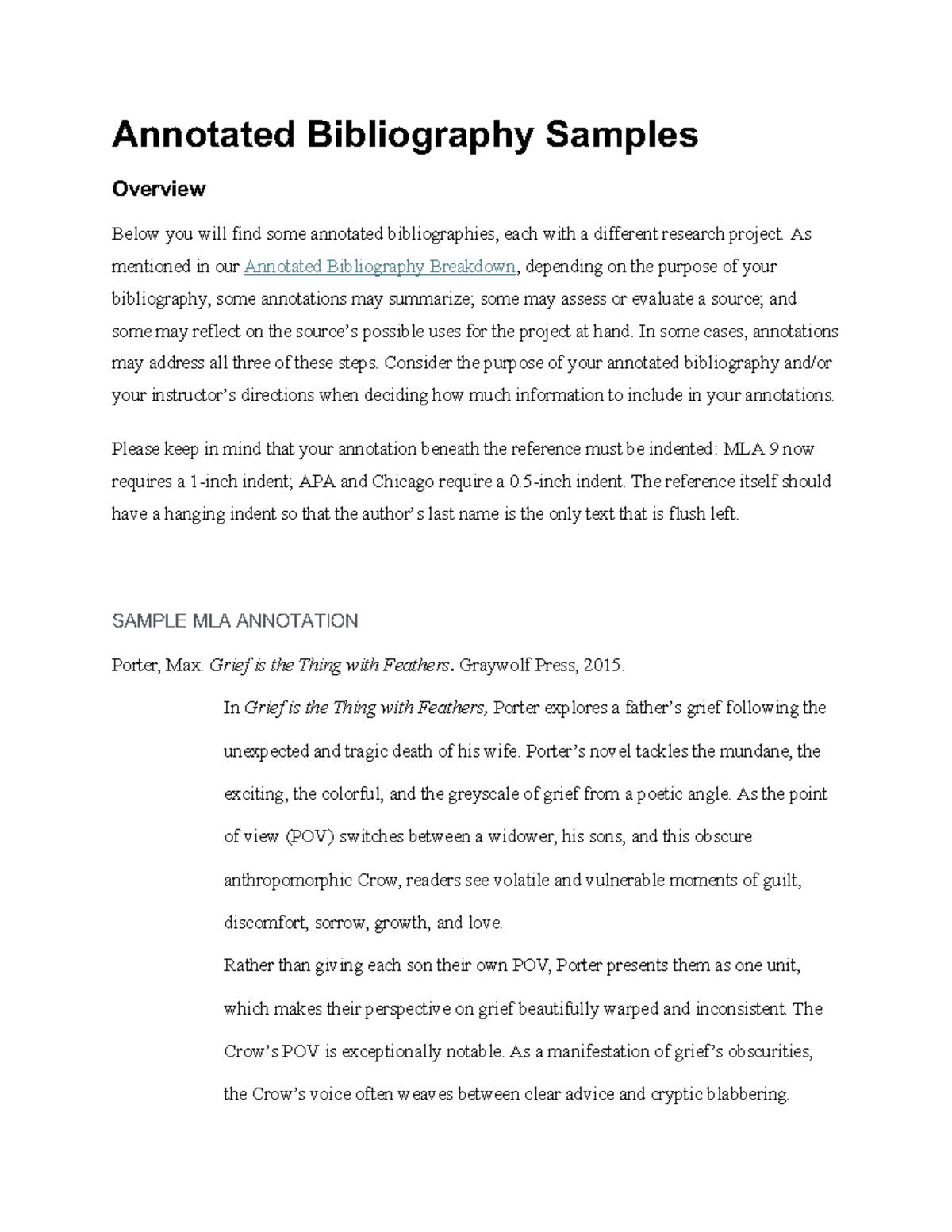 Annotated Bibliography Samples Overview - Purdue OWL® - Studocu