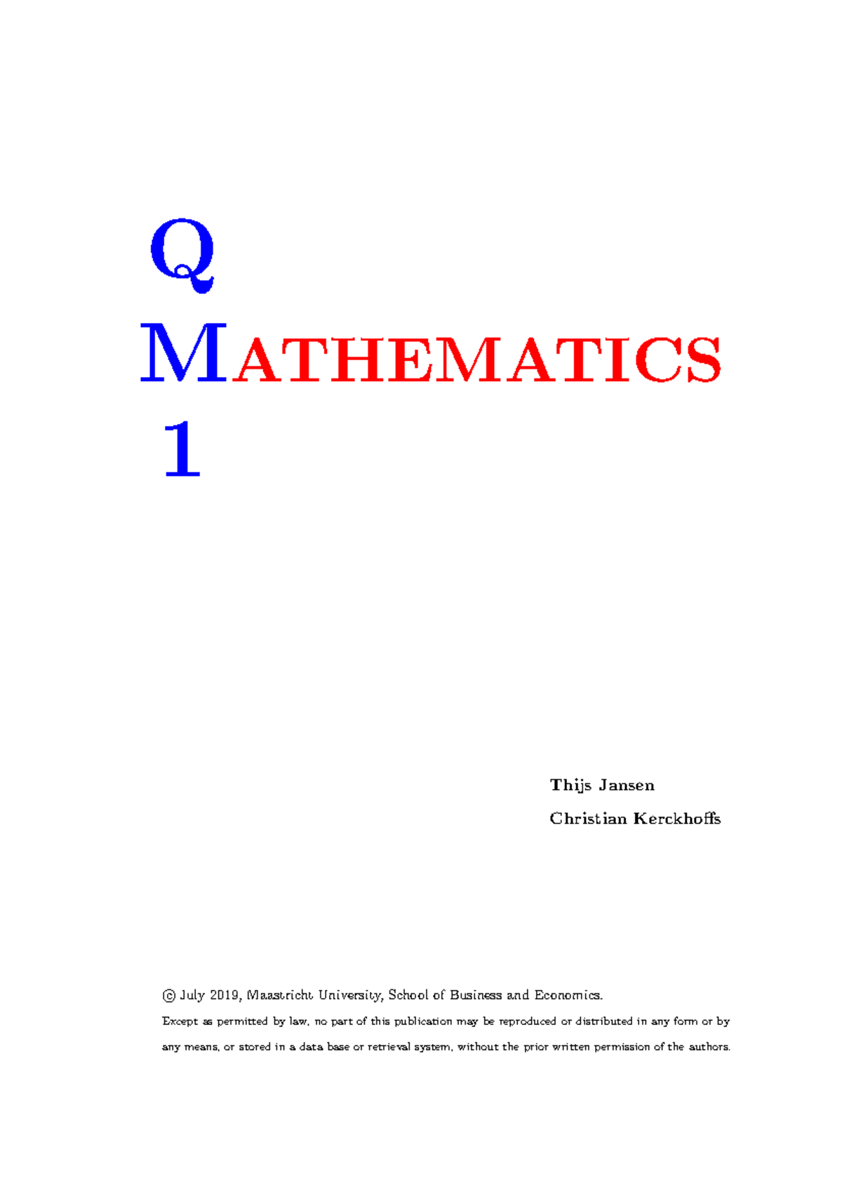 QM1 Mathematics Reader: Functions and Their Properties - Studeersnel