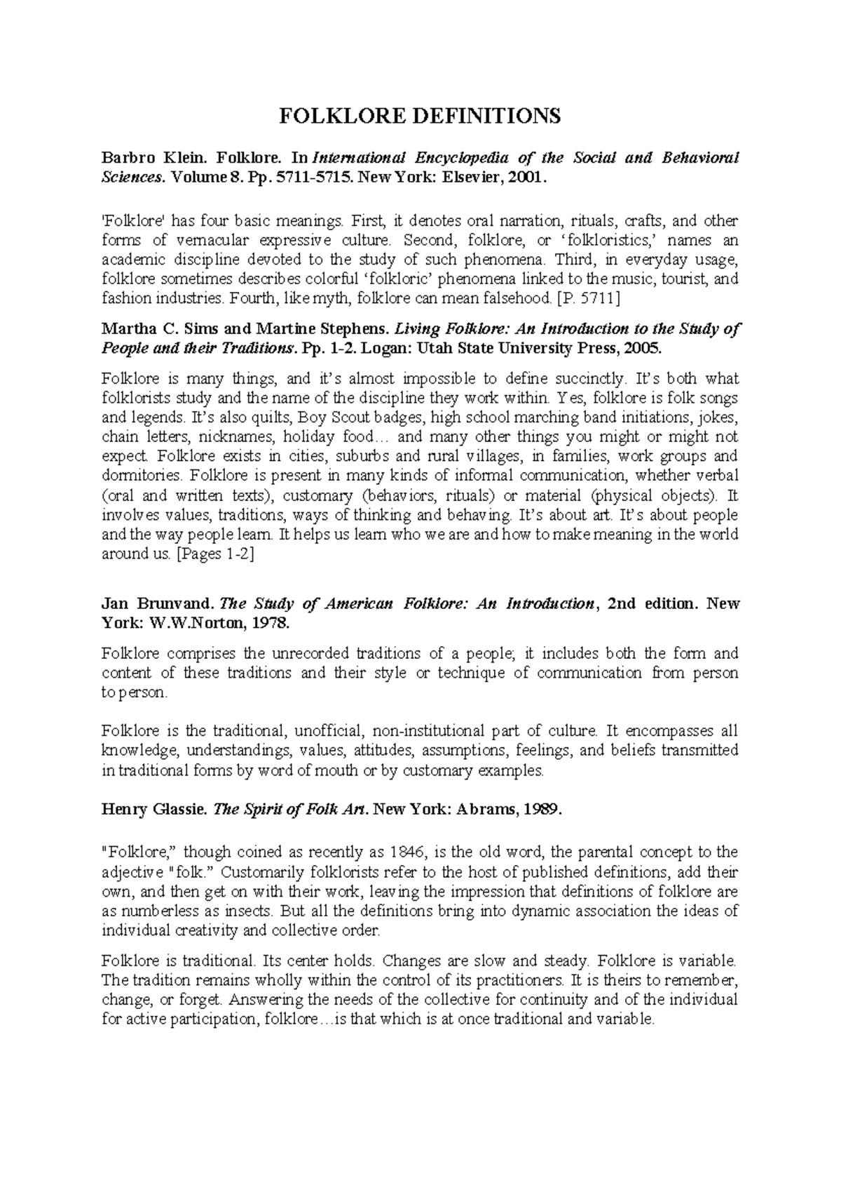 W2 Folklore Definition - FOLKLORE DEFINITIONS Barbro Klein. Folklore ...