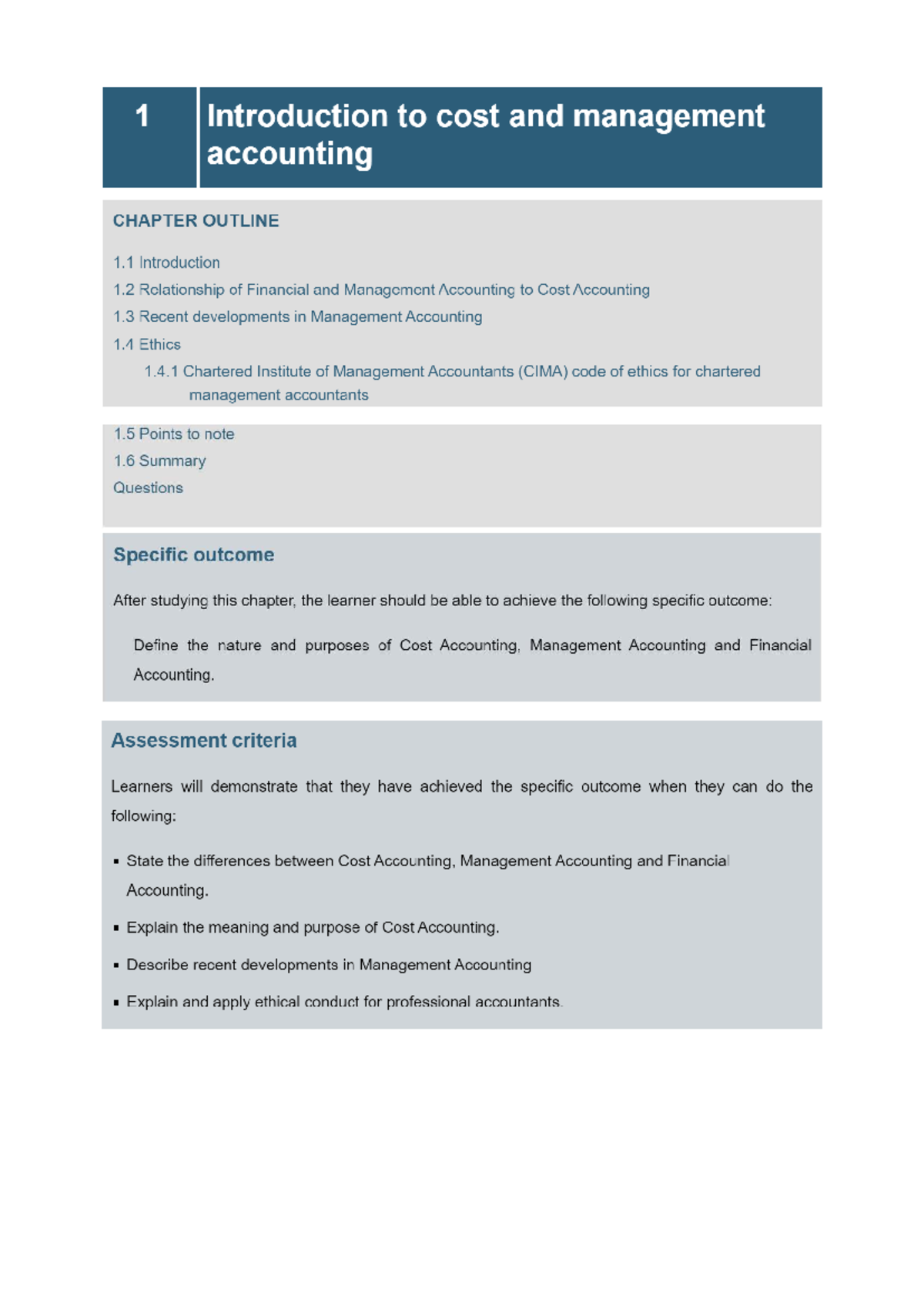 Cost and Management Accounting Overview: Chapter 1 Insights - Studocu