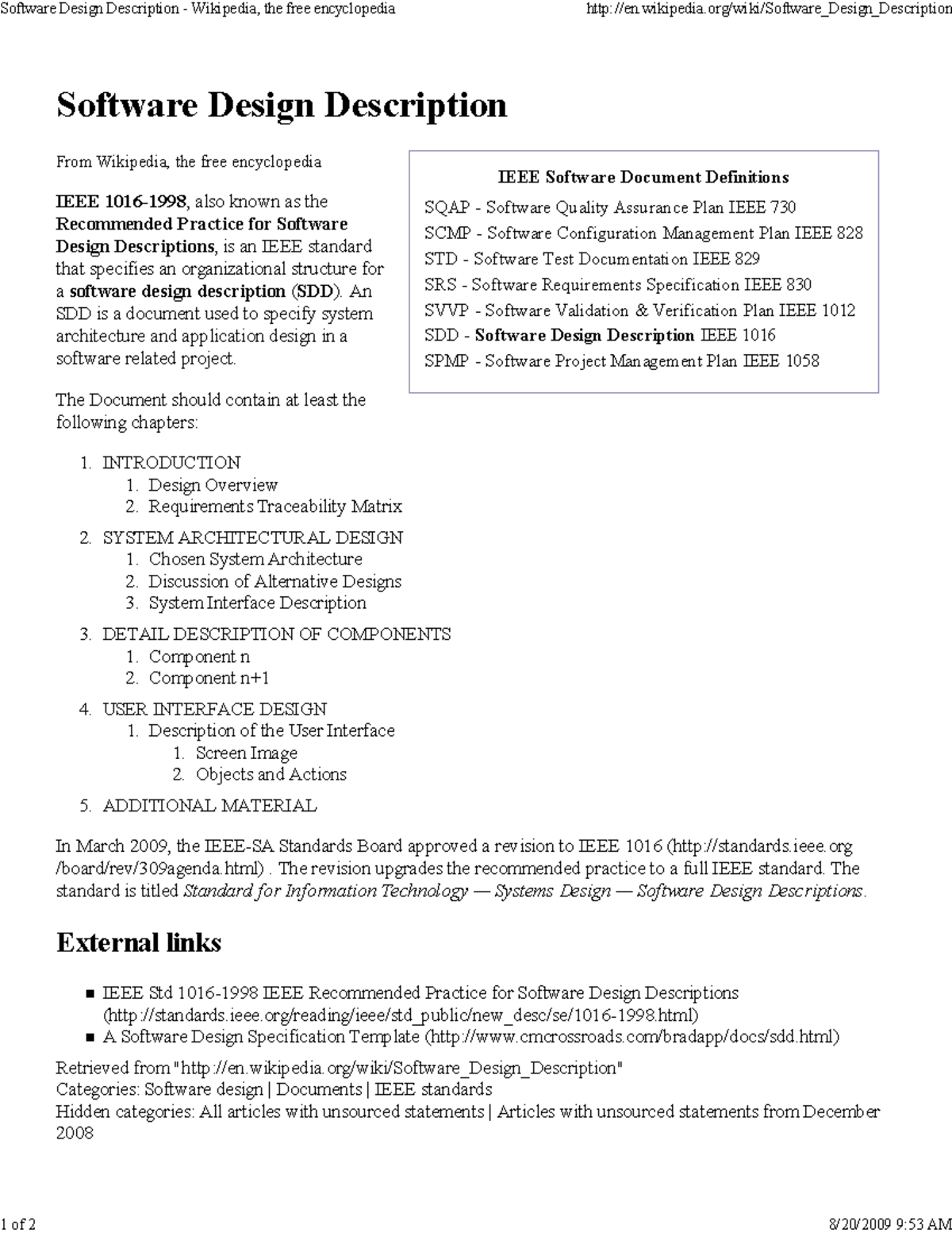 Software Design Description (SDD) Overview and Guidelines - Studocu