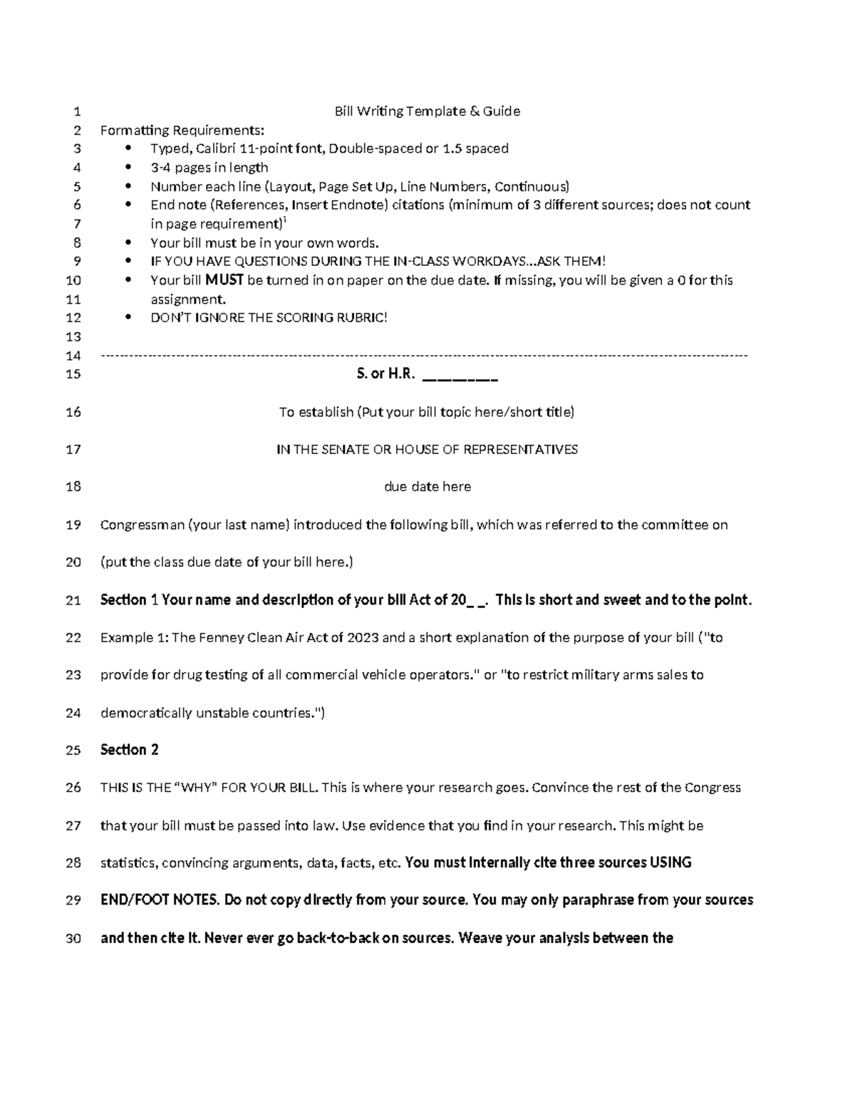 Bill Writing Guide & Template for H.R. 16 Assignment - Studocu