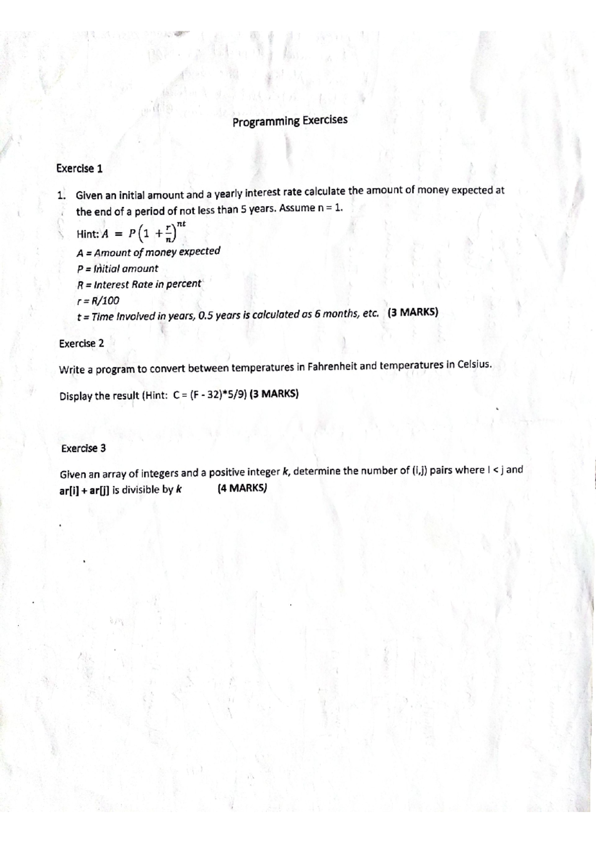 CIT 104 Practical Exercises: Programming Tasks and Solutions - Studocu