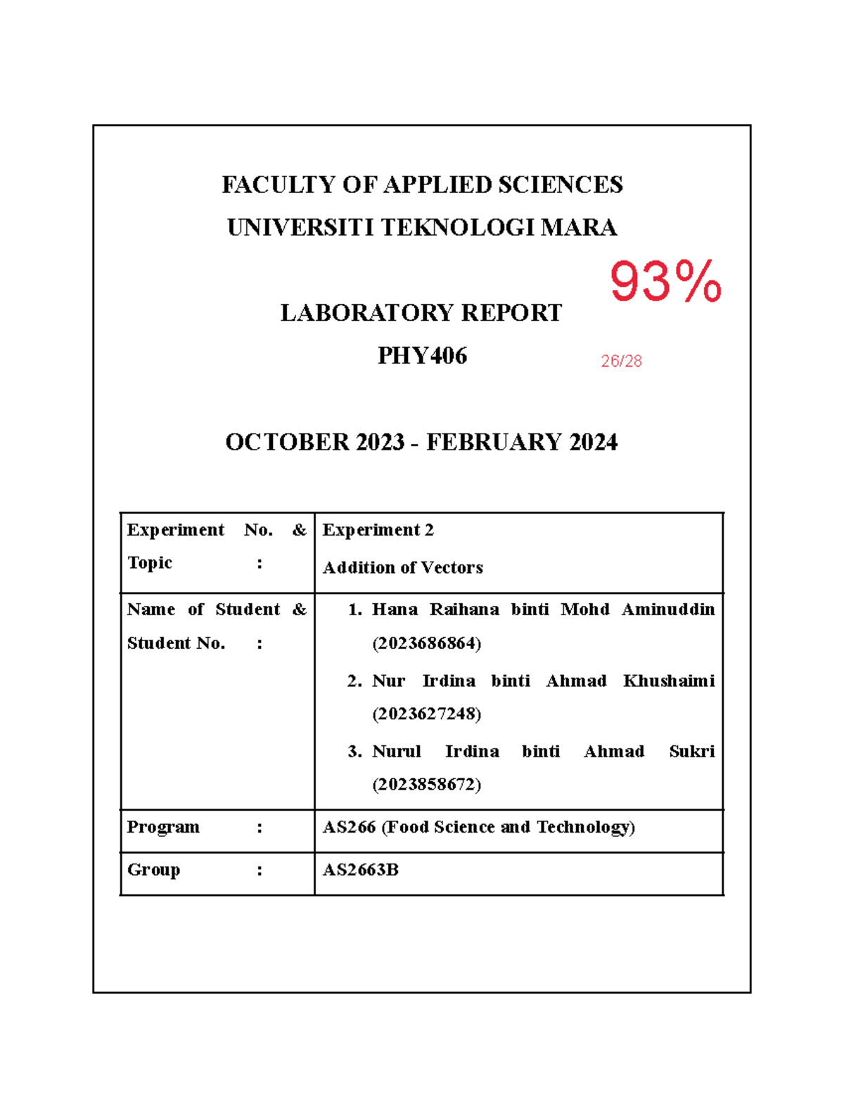 PHY406 Lab Report: Experiment 2 - Vector Addition Techniques - Document Preview