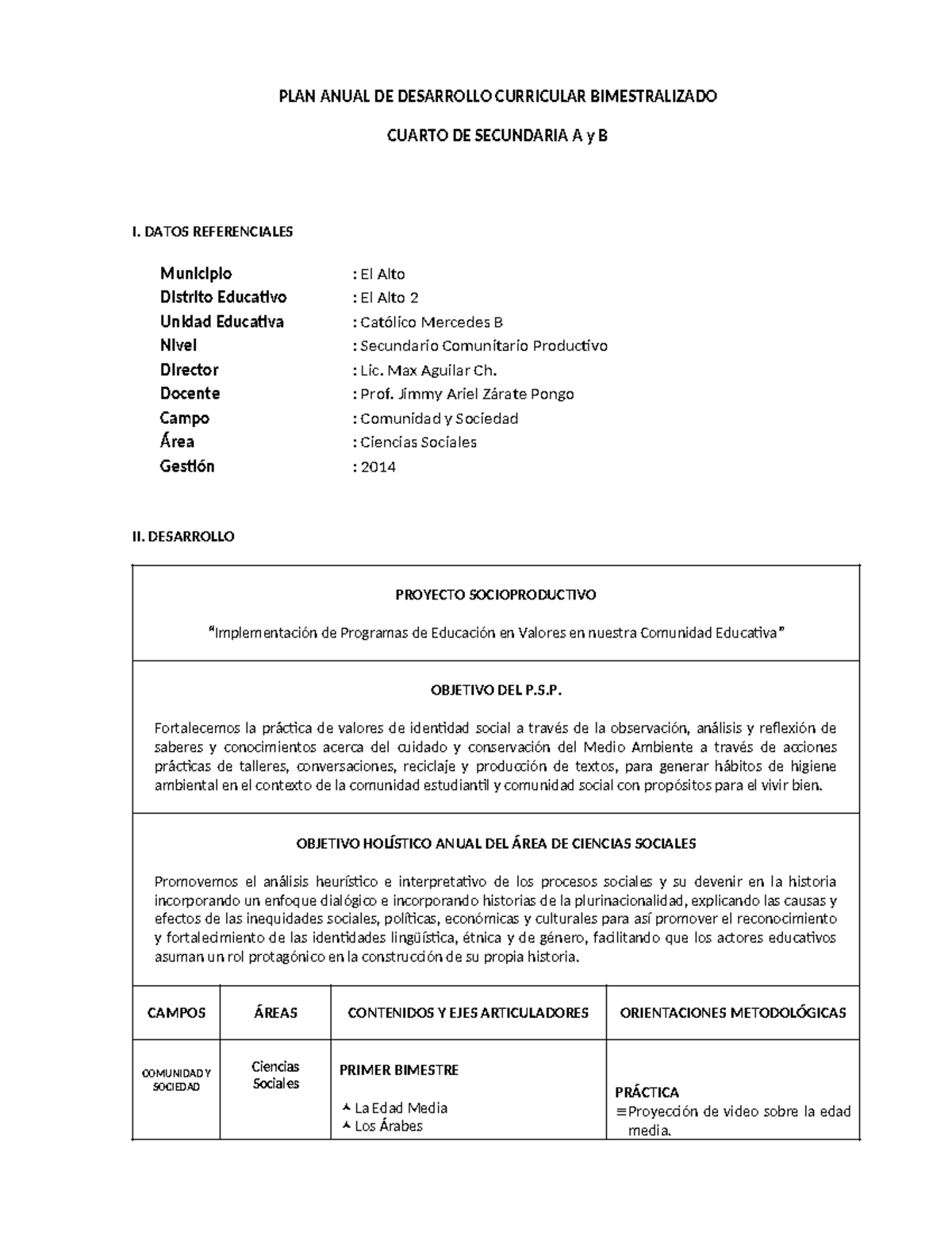 P.A.D.C.B - Plan Anual de Desarrollo Curricular 4to Secundaria - Studocu