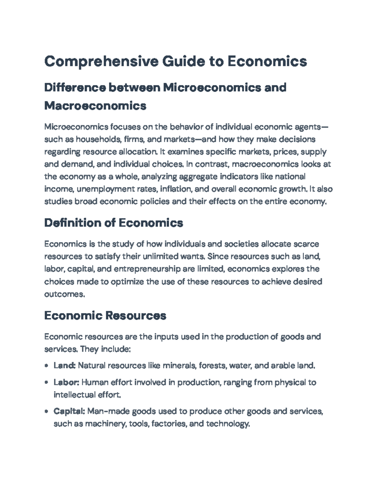 Comprehensive Guide to Economics (Course Code: ECON 101 ...