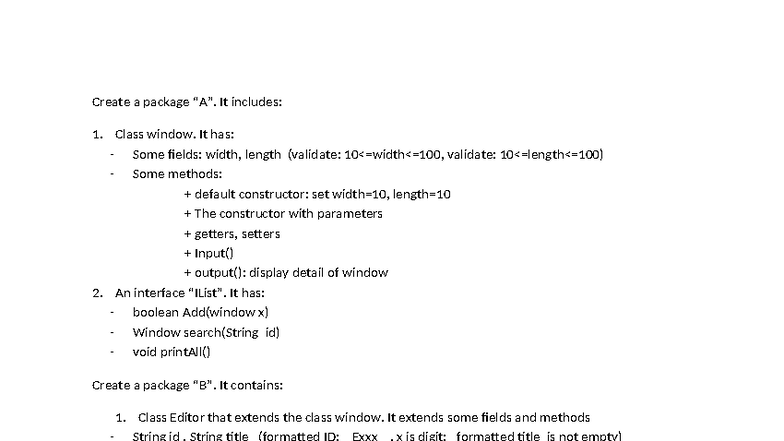 Java Package Creation: Window, Editor, and MyList Classes - Studocu