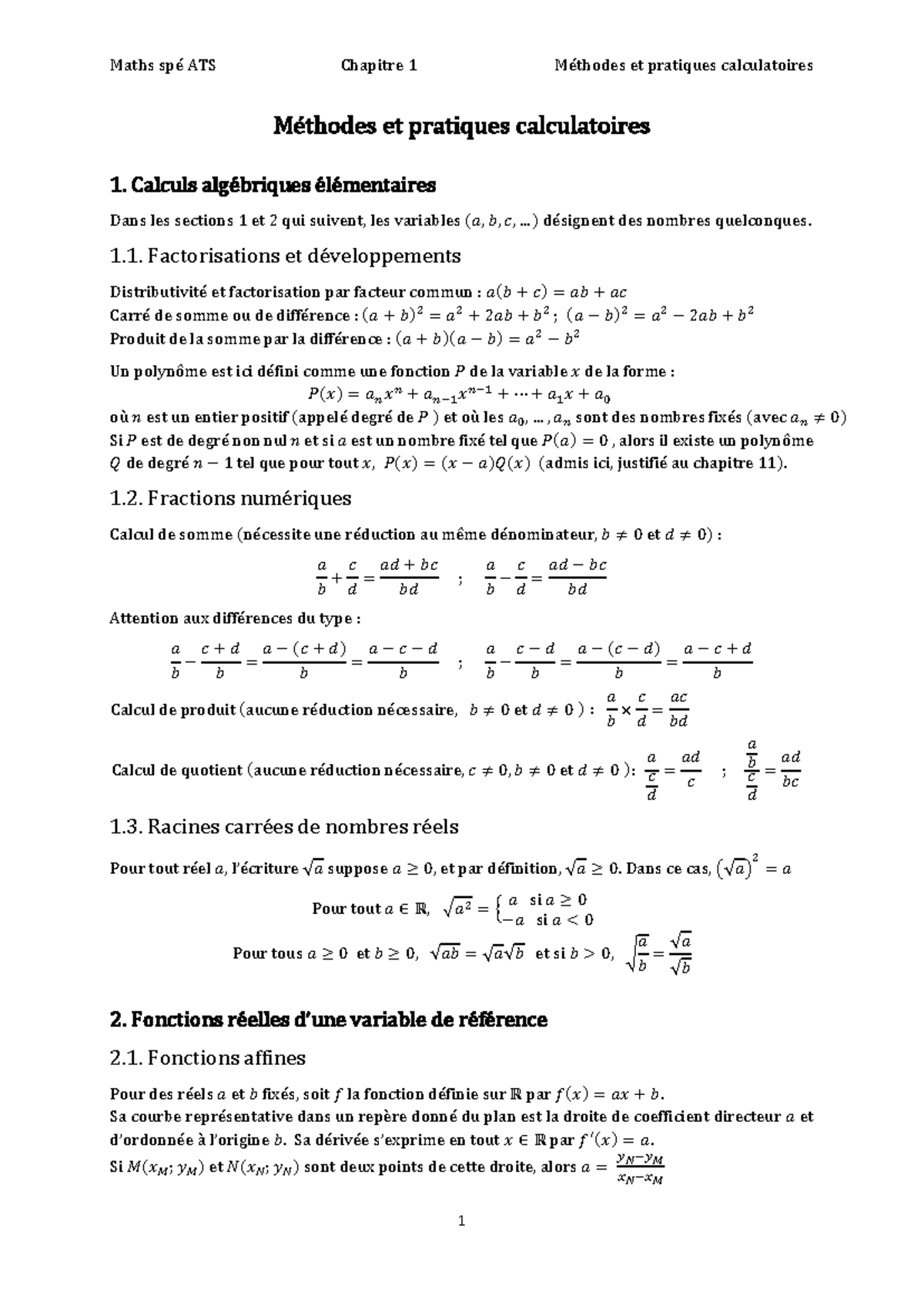 Chapitre 1 : Méthodes et Pratiques Calculatoires en Mathématiques - Studocu
