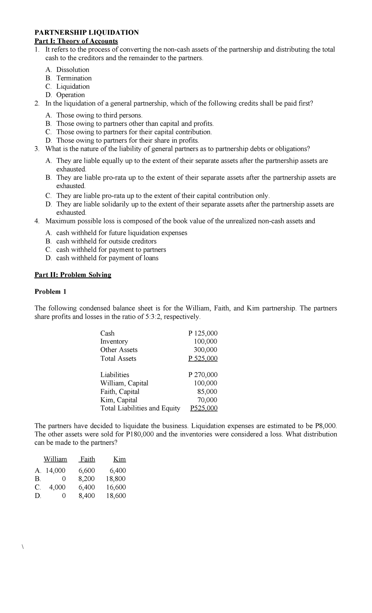 9704 - Partnership Liquidation: Theory & Problem Solving Guide - Studocu