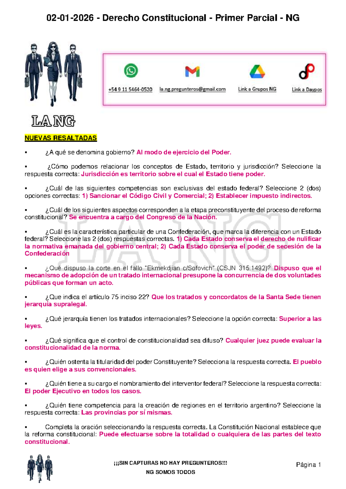 Derecho Constitucional Primer Parcial NG: Preguntas y Respuestas Clave ...