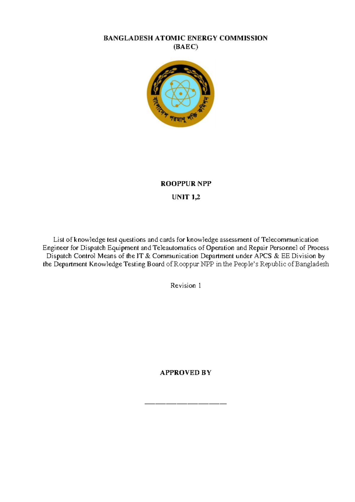 BAEC Knowledge Assessment Questions for Telecommunication Engineers ...