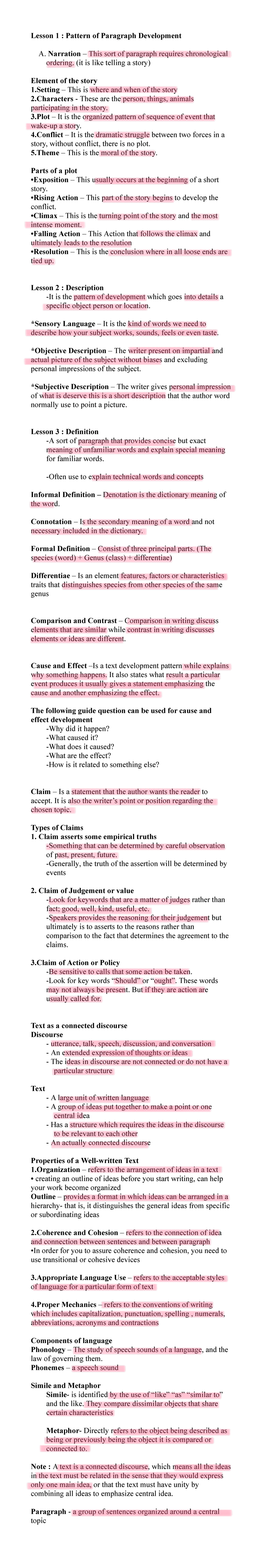 Reading and writing - Lesson 1 : Pattern of Paragraph Development A ...