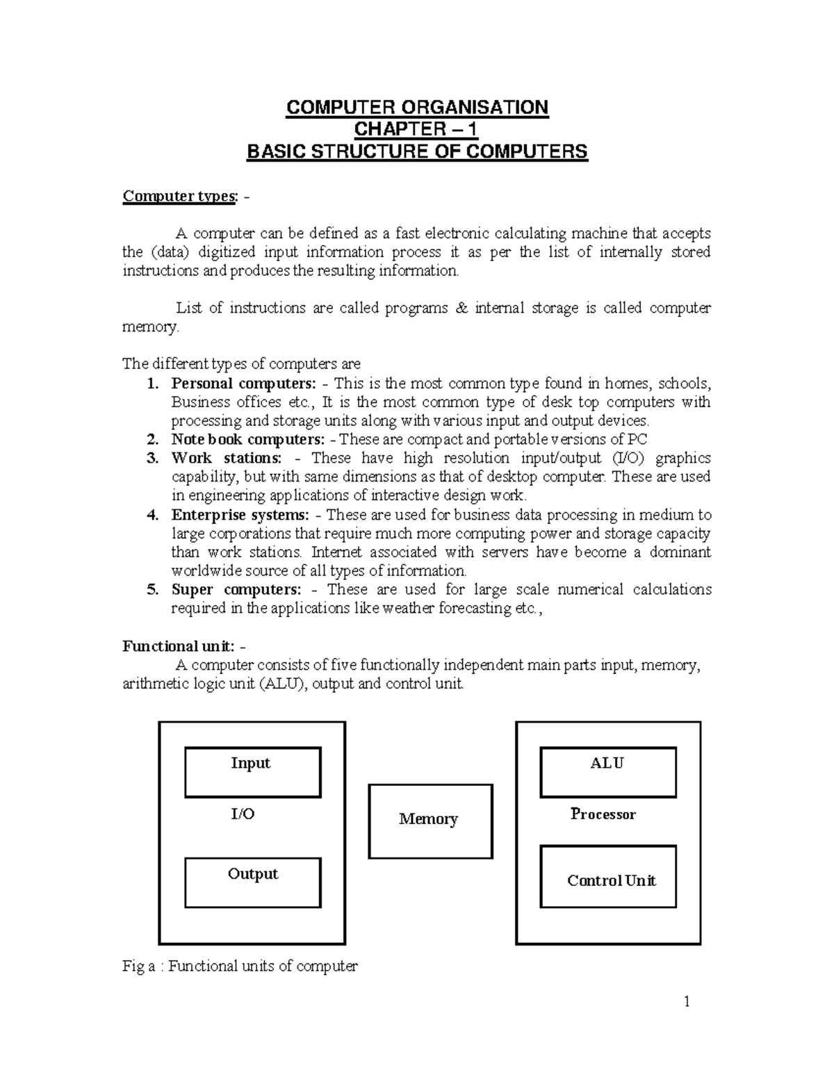 DLD1 - Computer Organisation Notes: Chapter 1 Overview - Studocu