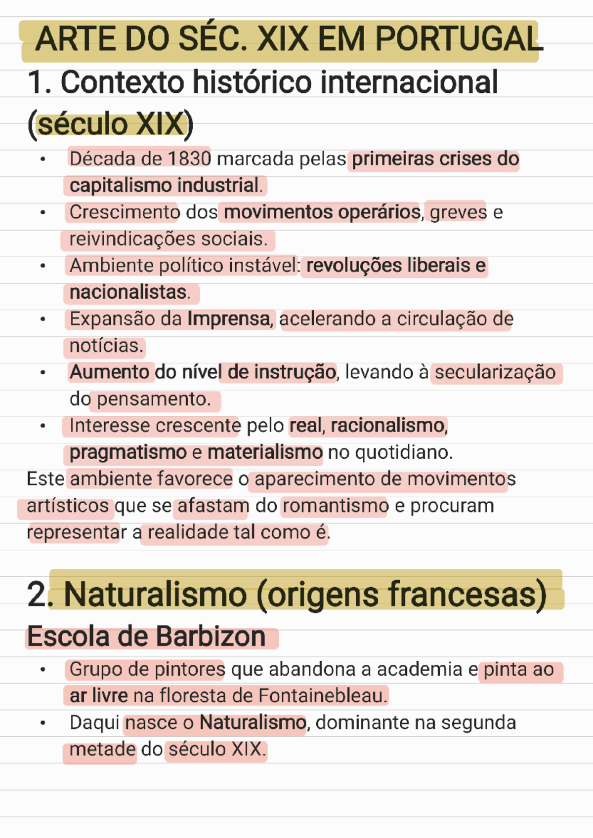 Notas de História da Arte em Portugal - ARTE DO SÉC. XIX E XX - Studocu