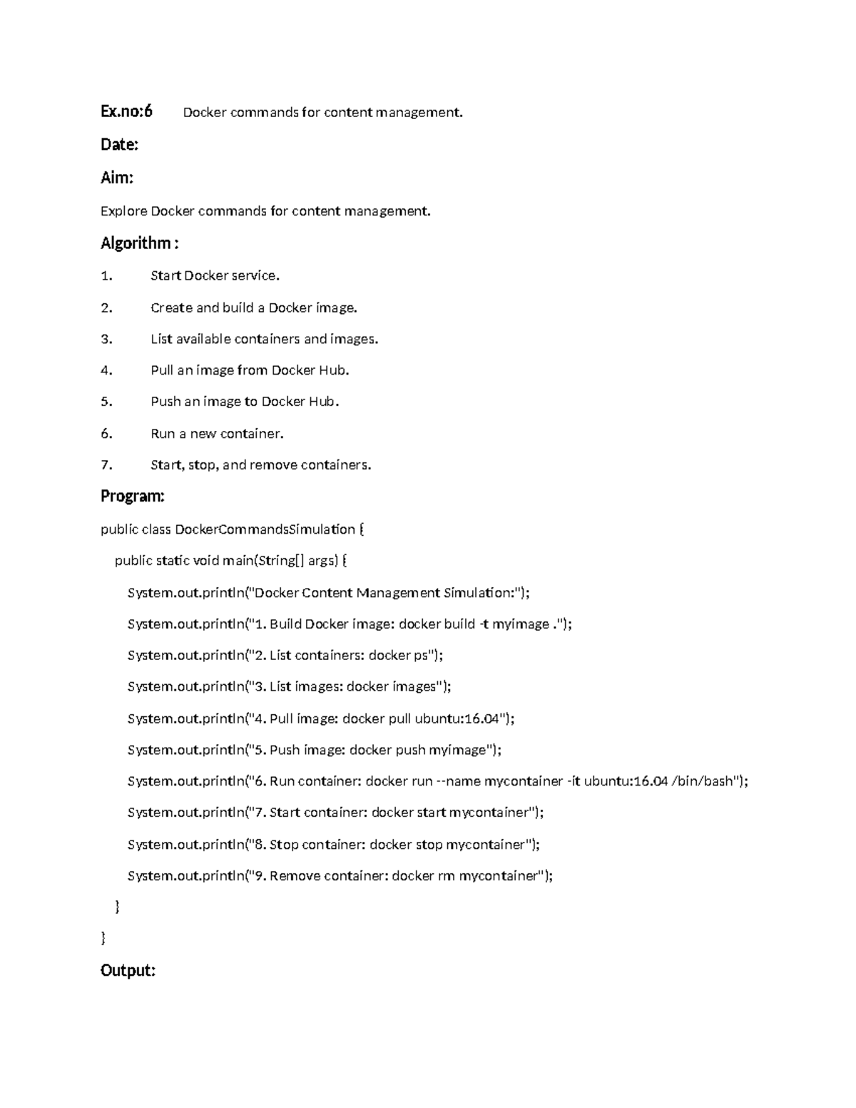 Lab Ex. 6: Docker Commands for Content Management in DevOps - Studocu