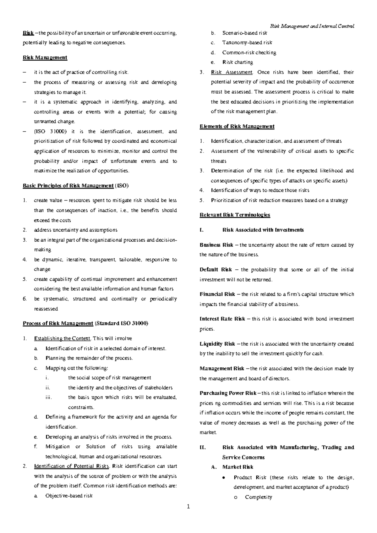 Risk Management and Internal Control: Comprehensive Overview for MAS 4 ...