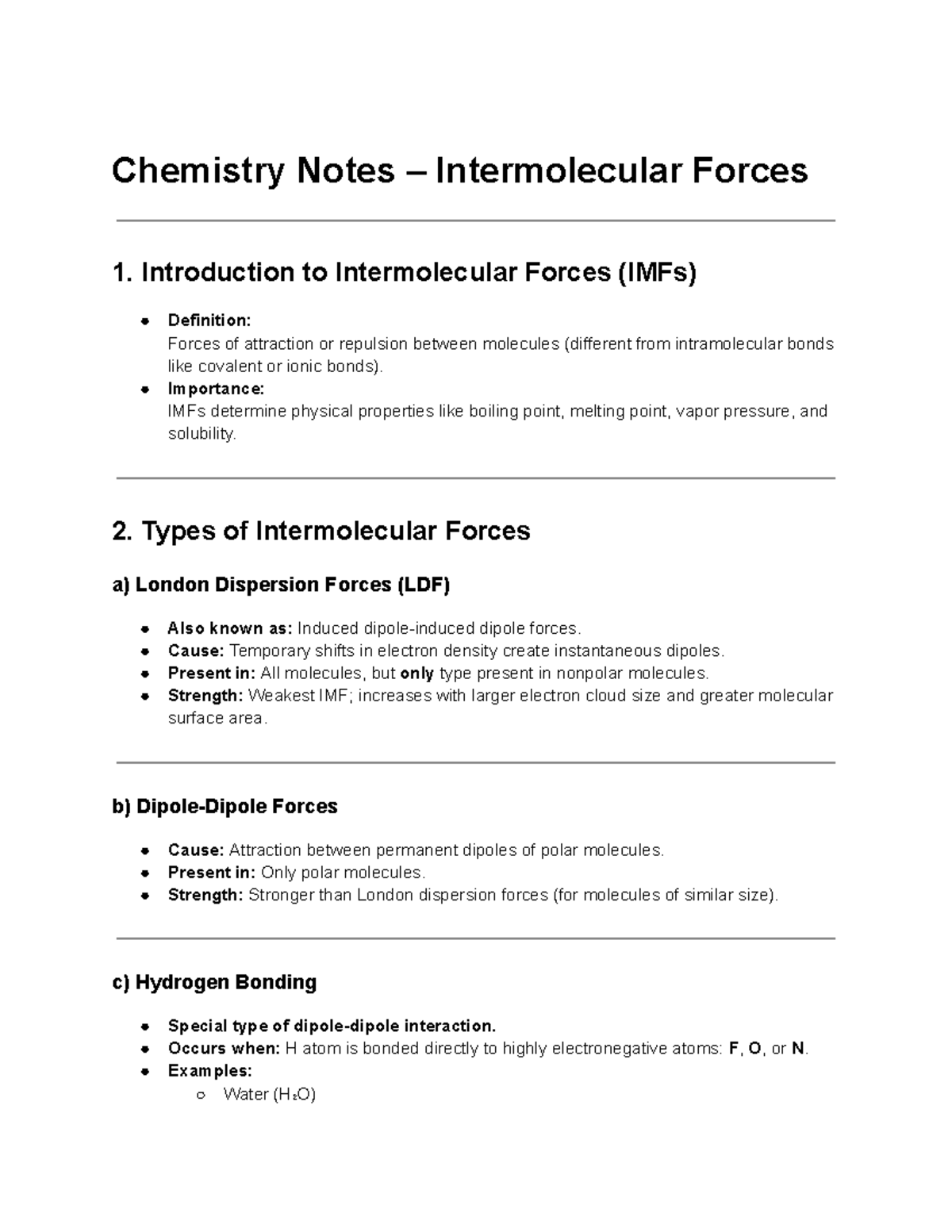 Chem. Class Notes – Intermolecular Forces (IMFs) Overview - Studocu