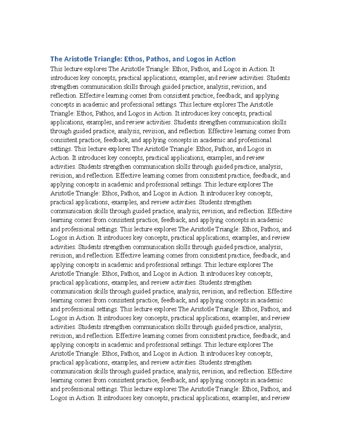 Lecture on Aristotle's Triangle: Ethos, Pathos, Logos Explained - Studocu