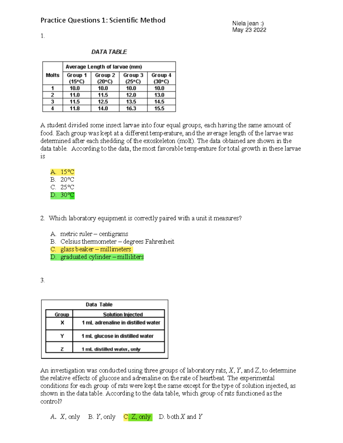 Practice Questions 1: Scientific Method for Biology Study - Studocu