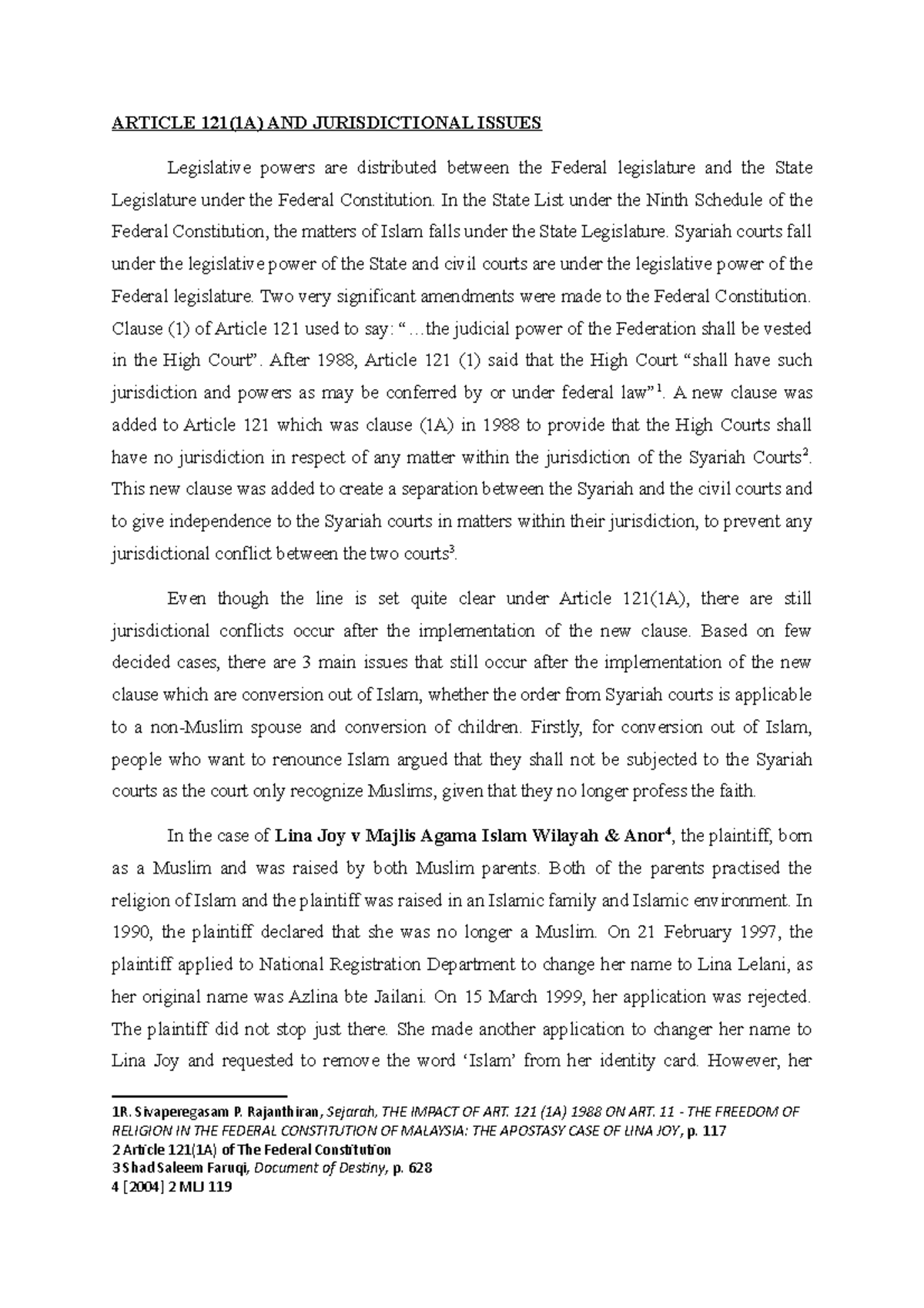Article 121(1A) and Jurisdictional Conflicts in Malaysia's Legal System ...