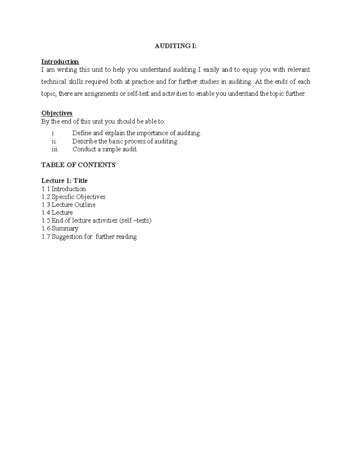 Auditing I CAA 203: Comprehensive Lecture Notes and Study Guide - Studocu