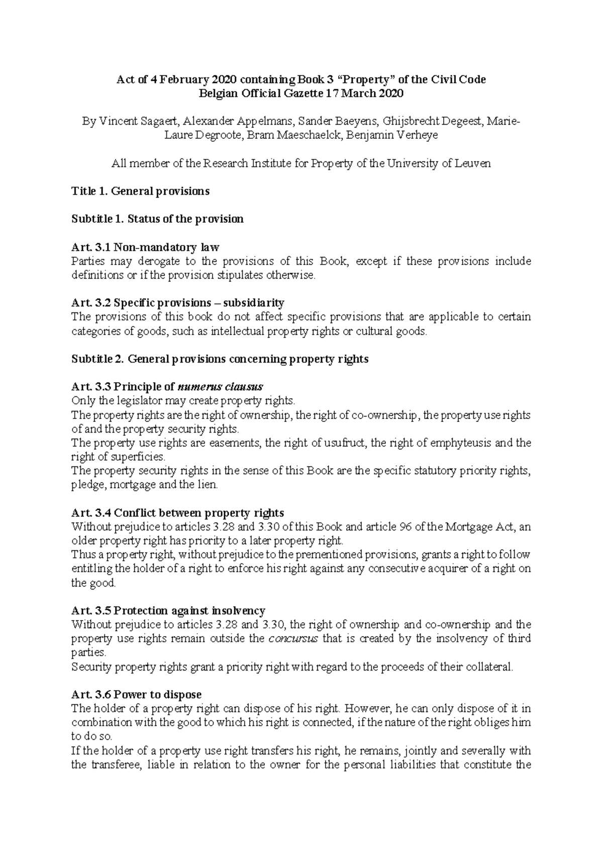 Translation of Belgian Civil Code Book 3: Property - Week 2 Study Notes ...