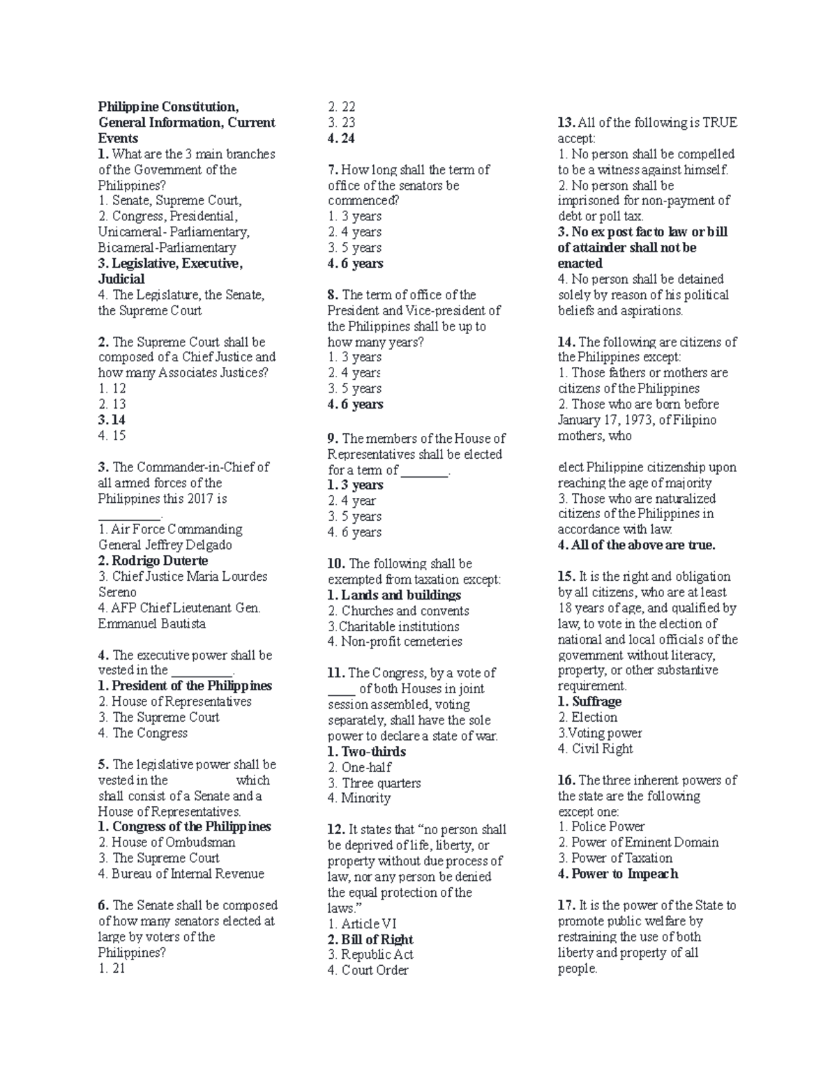 CIVIL SERVICE EXAM REVIEWER - General Info & PHL Constitution Study Guide - Document Preview