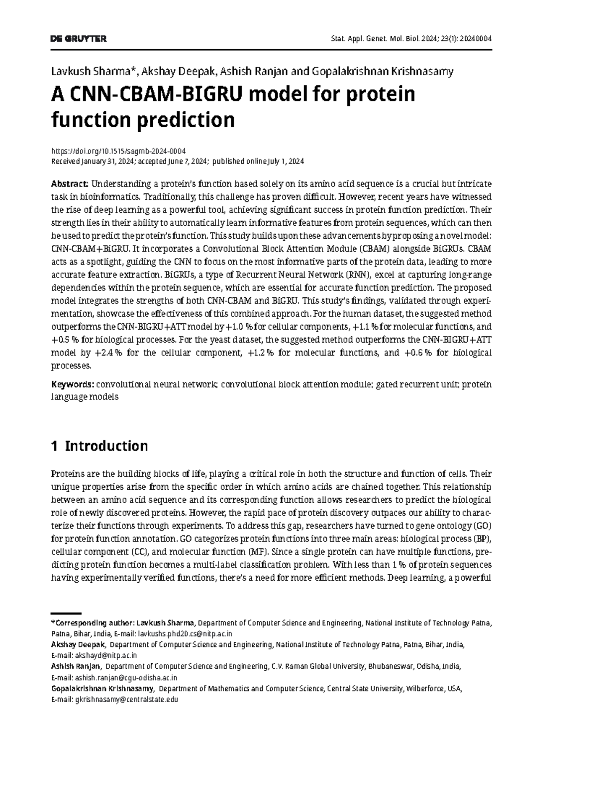 A Novel Deep Learning Model for Protein Function Prediction (Stat. Appl ...