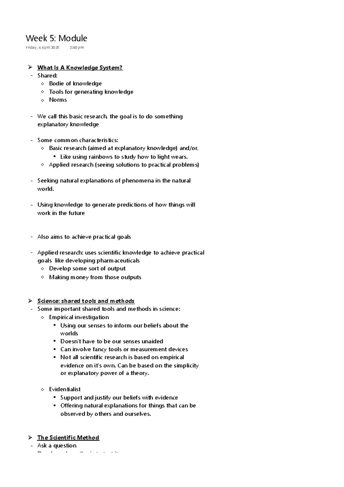 Week 5: Module Notes on Knowledge Systems and Scientific Methods - Studocu